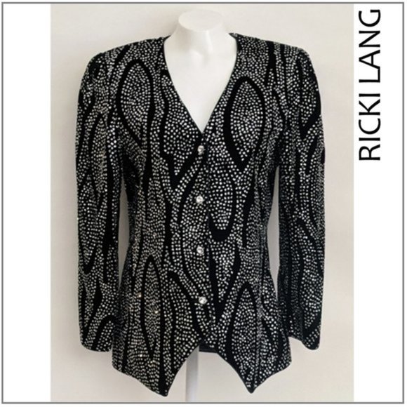 Ricky Lang for Nuit Vintage Women's Black/Silver Embellished Blazer - Picture 1 of 13